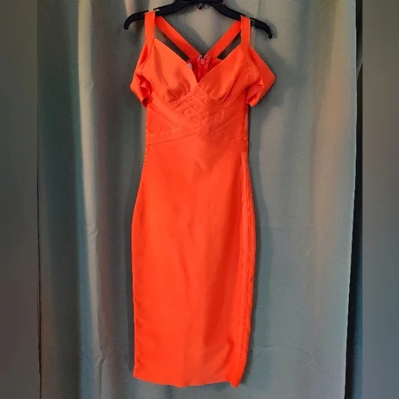 open lace back dress Orange Bandage Maxi Elegant Sexy Bodycon Dress Orange / XL